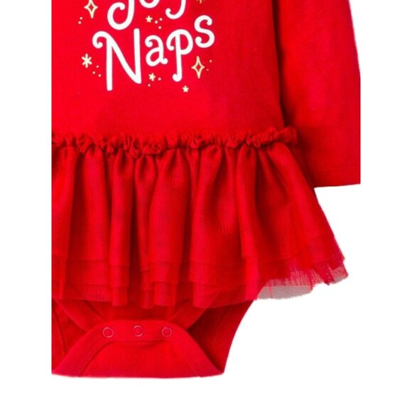 NEW Cat & Jack Peace Joy Naps Long Sleeve Christmas Holiday Skirted Tutu Onesie - Picture 3 of 3